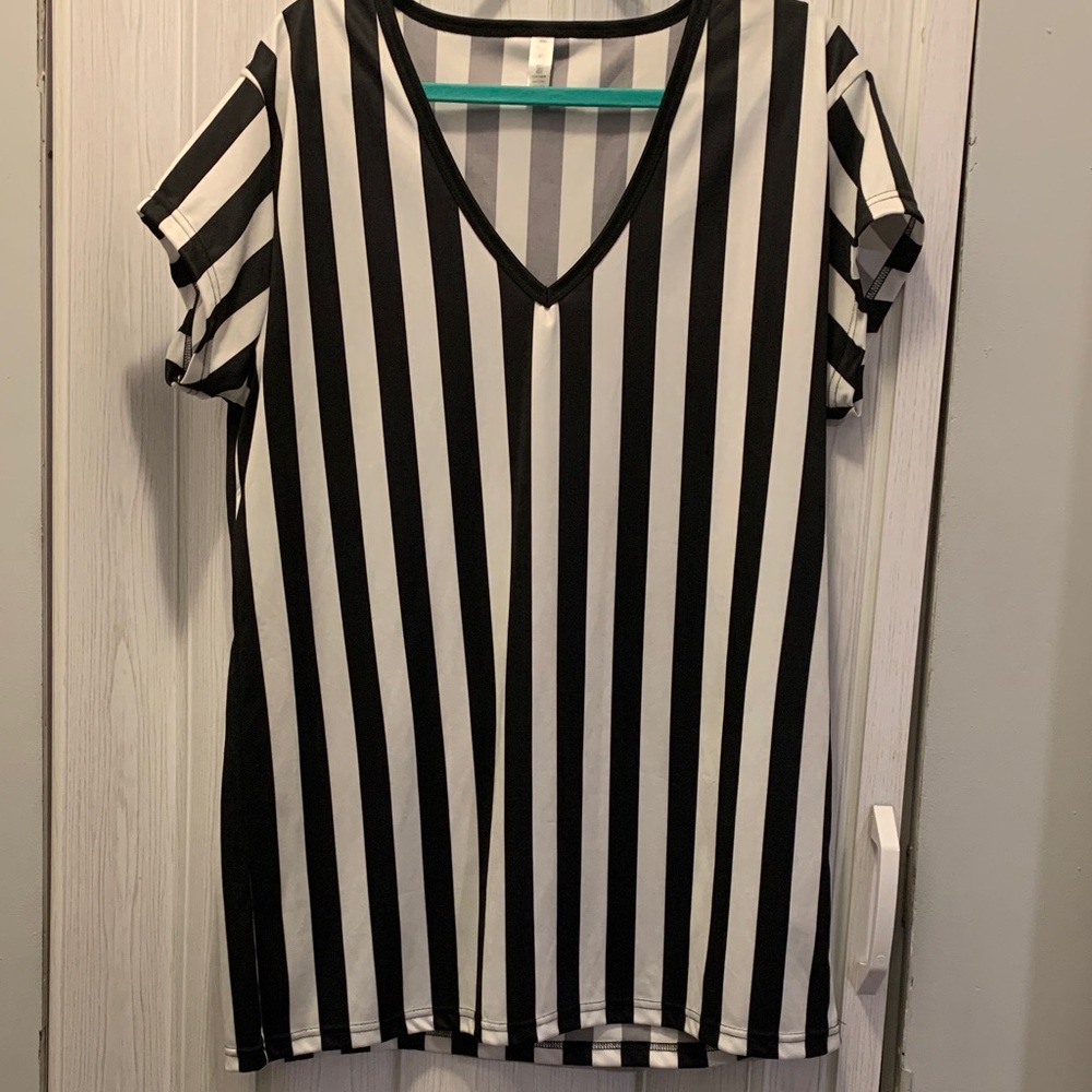 Black and White Striped Referee V-Neck Top